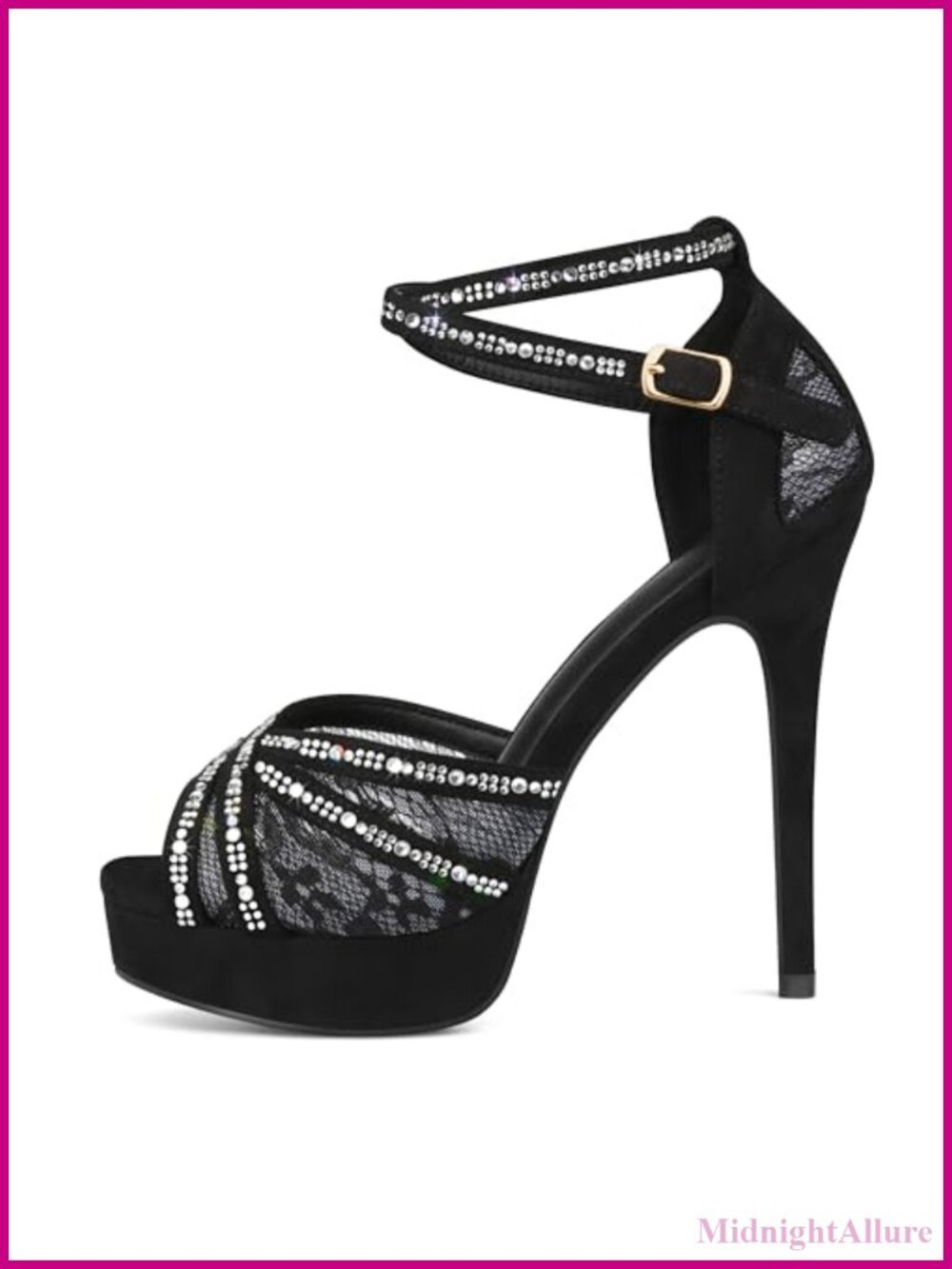 Peep Toe Platform Stilettos Rhinestone Lace Heels Pumps